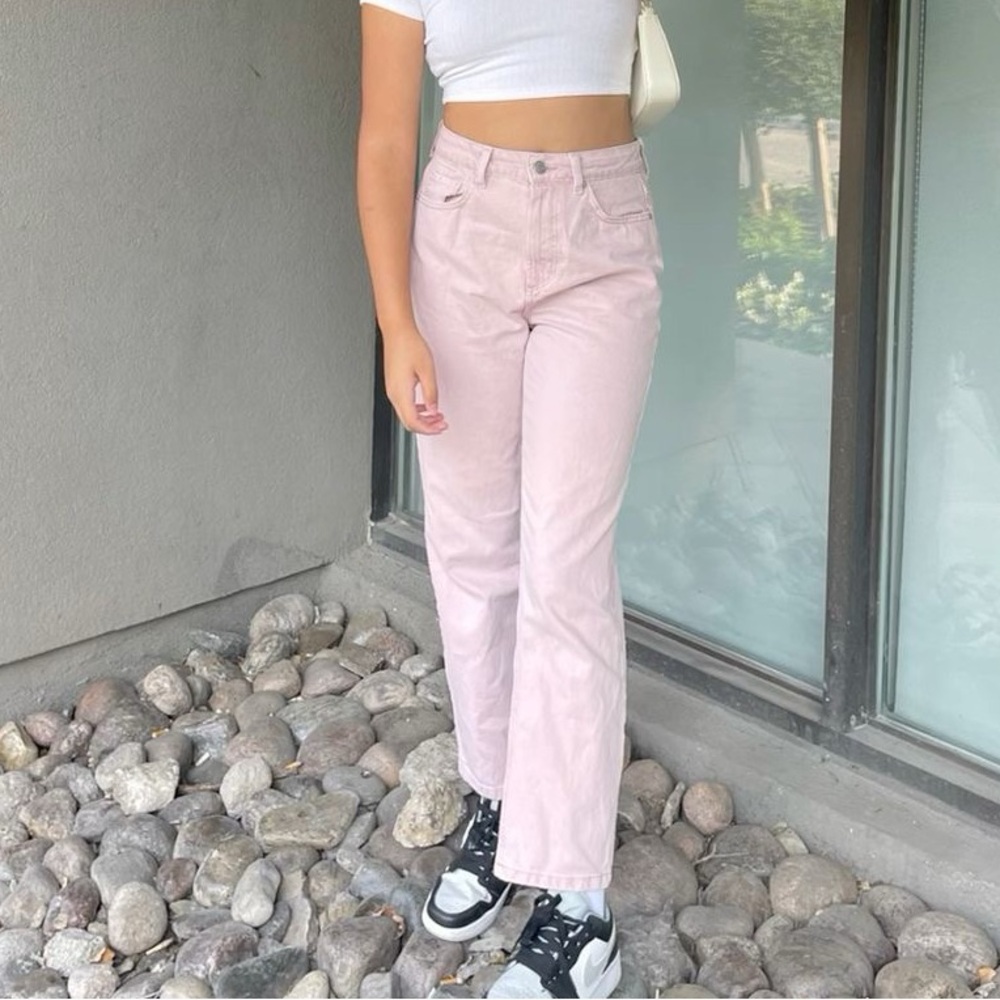 American Eagle Pink Straight Leg Jeans High-Waisted